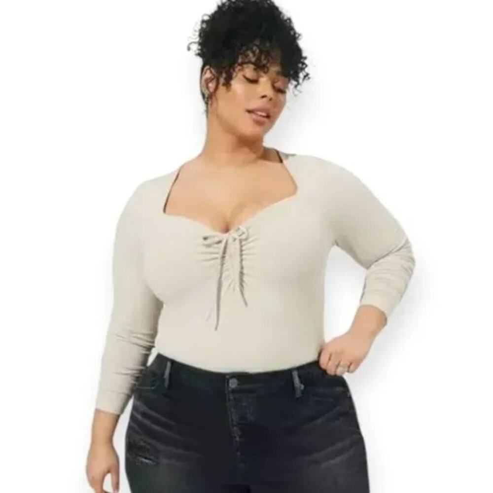 Torrid Everyday Rib Sweetheart Tie Front Keyhole Top Chateau Gray